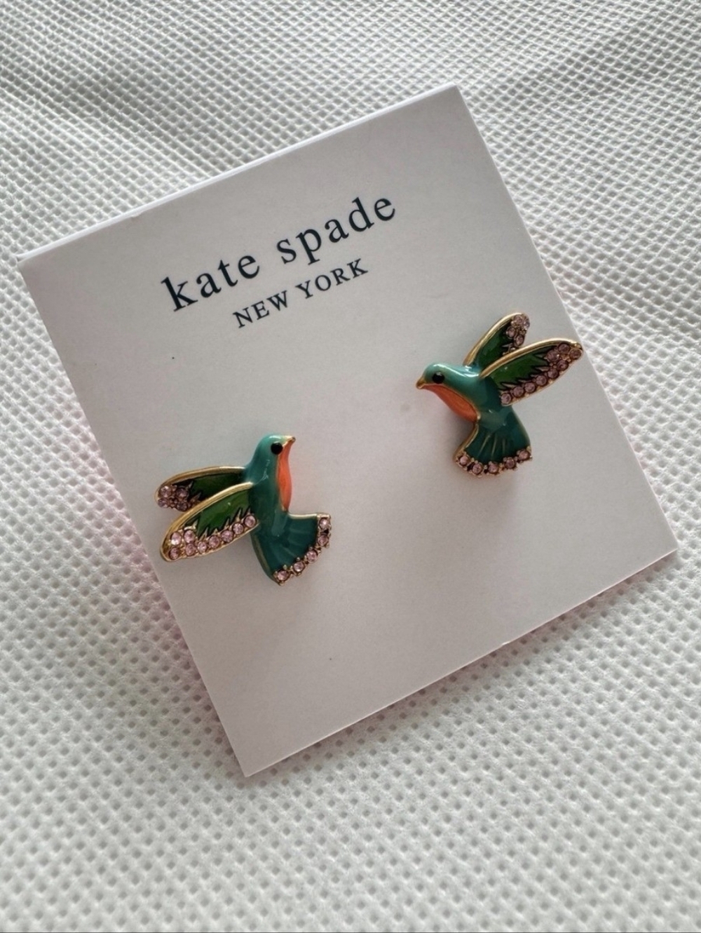 kate spade enamel green and pink hummingbird stud earrings